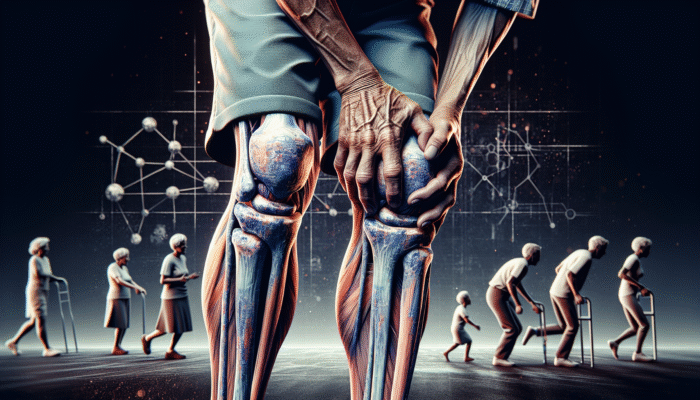 Joint Supplements for Seniors: Elderly person with knee cartilage wear, showing stiffness and reduced flexibility, struggling with daily activities.