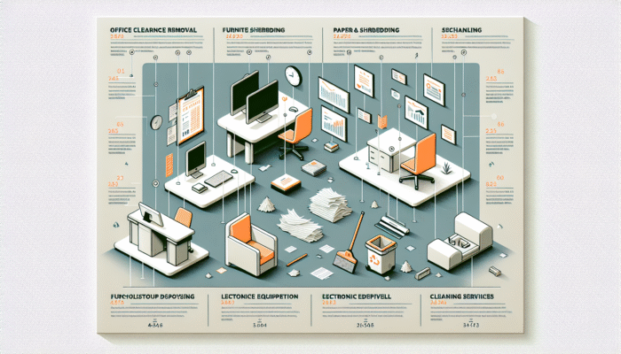 Infographic displaying average costs of office clearance services with a modern design on a white background.