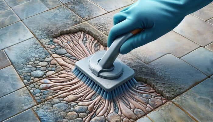 Close-up of grout cleaning in Preston, effectively removing dirt, stains, and mildew, restoring original colour and integrity.