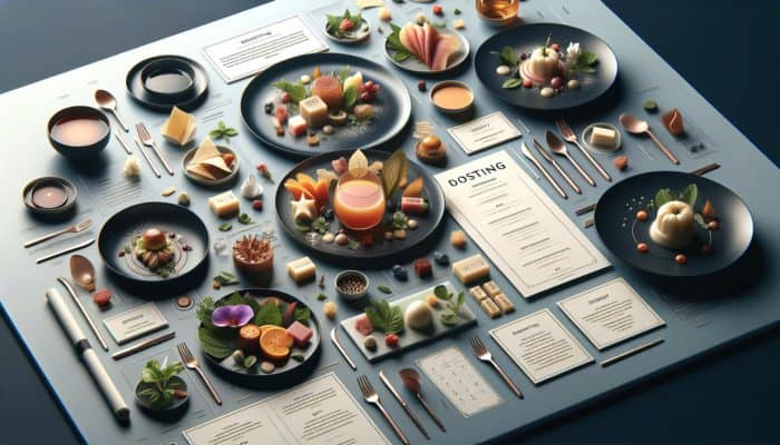 A multi-course tasting menu featuring artistic small plates that showcase culinary artistry and consistent thematic elements.