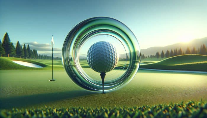 A golf ball with backspin in mid-air, approaching the green with precision.