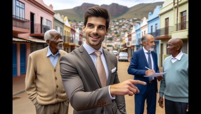 A seasoned estate agent in Makhanda guiding clients through the local market while networking with service providers.
