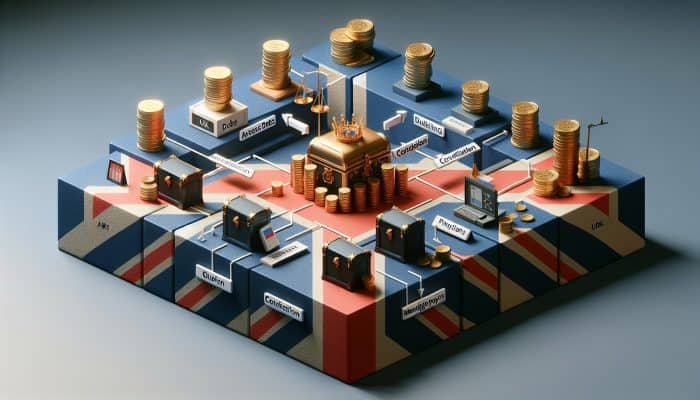 Best Practices for Debt Consolidation Payoff: UK Guide | DCL A flowchart showing the UK debt consolidation process with steps like assessing debts and managing payments, with a British flag background.