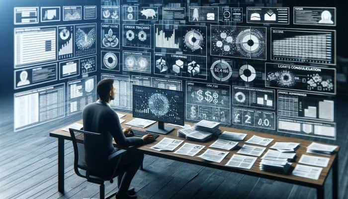 How to Stay Motivated with a Consolidation Loan: UK Strategies | DCL Person analyzing financial charts, credit score, budget, and loan documents on a desk.