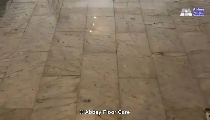 Marble with iron oxide staining after restoration still areas of staining